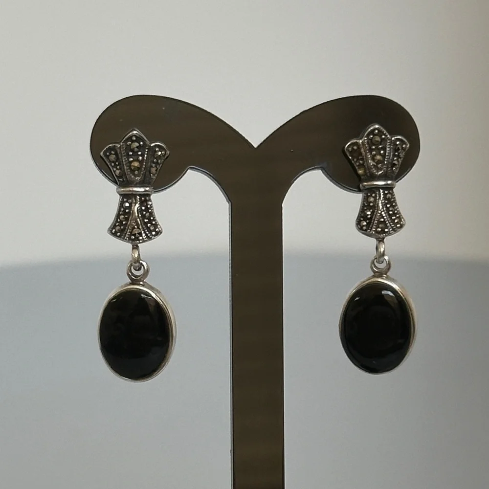 925 Sterling Silver Onyx Dangle Earrings
